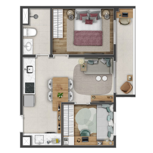 2 Dormitórios 40m²