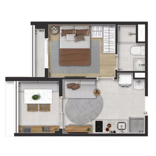 Planta tipo 1 Dorm. - 29m²